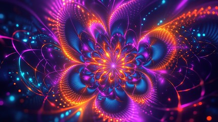 Fototapeta premium Abstract glowing flower with neon colors.
