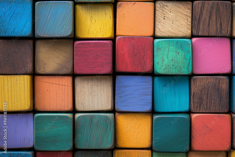 Aufkleber colorful stack of wooden blocks with different colors. the blocks are arranged in a way that they fo