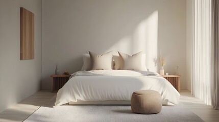 Cozy and Serene Minimalist Bedroom with Calming Natural Lighting