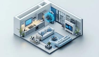 hightech smart home with connected appliances sofa