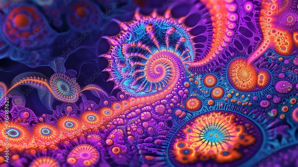 Poster abstract colorful fractal art with swirling patterns and bright colors.
