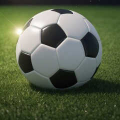 Fototapeta premium a soccer field with a soccer ball in front of the goal