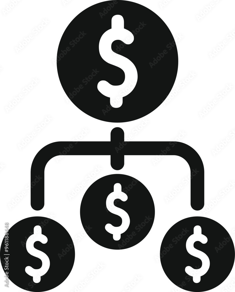 Aufkleber simple vector icon representing the concept of money distribution across a network