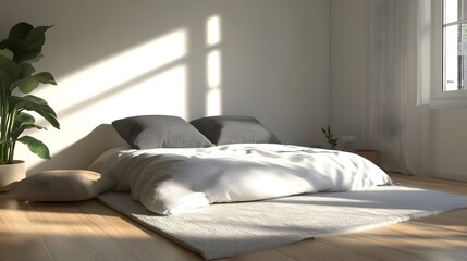Cozy and Serene Bedroom with Natural Light and Greenery