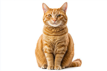 Obraz premium large orange tabby cat is sitting on a white background. The cat has a very cute and friendly expression on its face