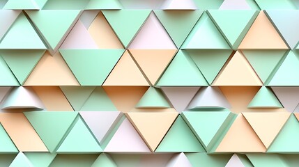 Fototapeta premium Interlocking triangles in soft pastel shades of mint green, light peach, and pale lavender,