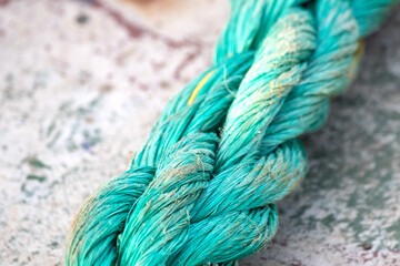 Ship rope. Three-strand twisted ship rope. Selective focus. Close-up.