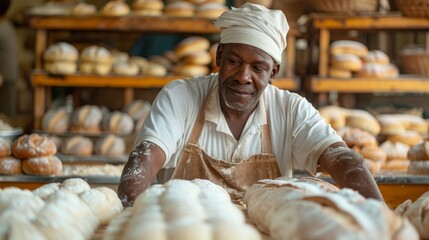 A Passionate Baker Skillfully Kneading Dough in a Traditional Bakery Setting with Love
