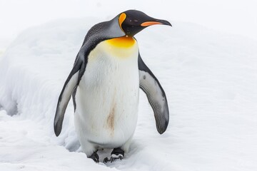 Obraz premium Penguin Walking in the Snow on White Background with Clipping Path