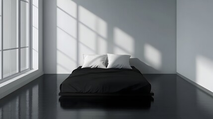 Serene Bedroom Sanctuary with Soft Light and Shadows in Modern Interior Design