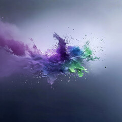 Vibrant abstract splash of colors in purple, green, and blue, creating dynamic visual effect. artwork evokes sense of creativity and energy.