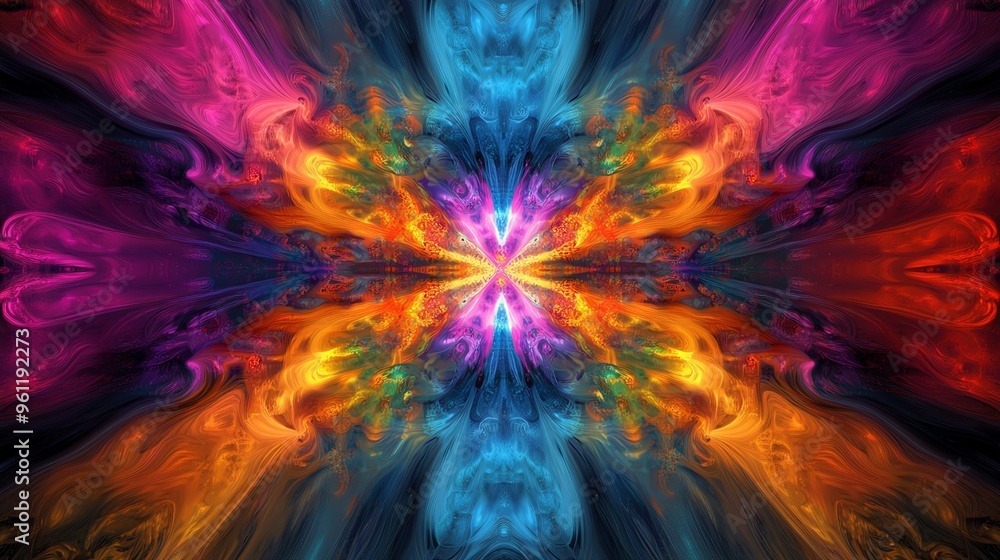 Poster abstract colorful fractal art with swirling, flowing patterns in vibrant hues.