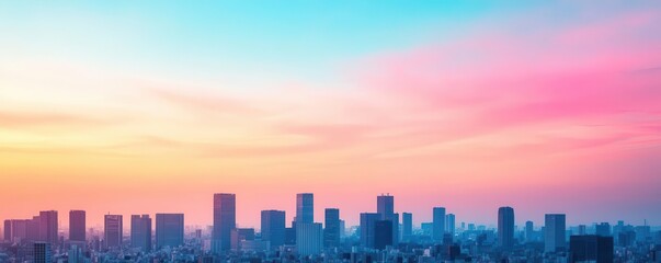 Obraz premium Stunning city skyline at sunset showcasing vibrant colors and modern architecture against a picturesque sky.