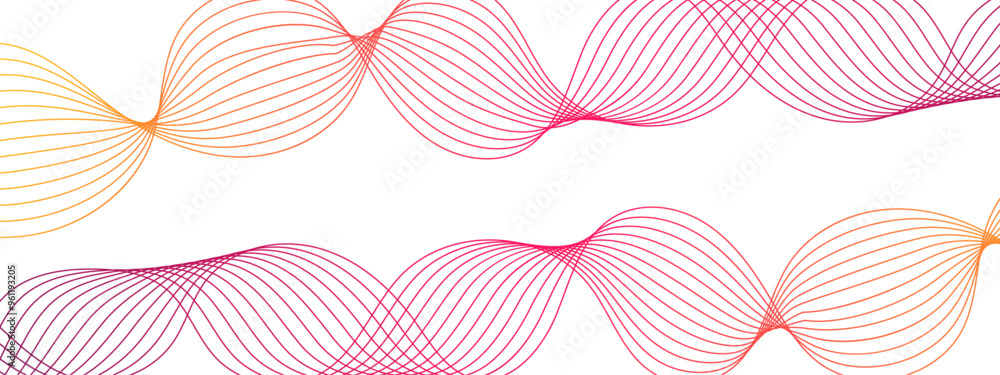 Poster Luxury abstract geometric background design with white line pattern. Wavy Creative line art, Undulate gray wave swirl line. Futuristic energy sound waves technology curve flow wave lines