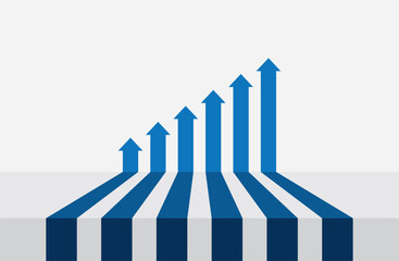 Graph with an increase and growth report. Diagram with the progress of rise in business. Vector illustration