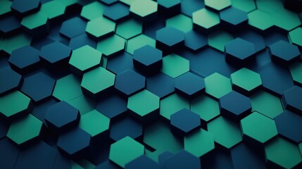 3D Isometric Geometric Hexagons in Black, Blue, and Emerald Green - Abstract Matte Design