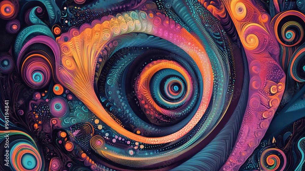 Poster abstract colorful swirl pattern with concentric circles.