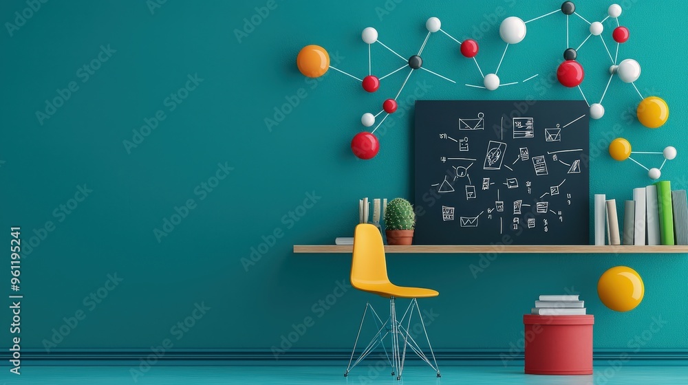 Poster a chalkboard filled with math problems with highlighted solutions