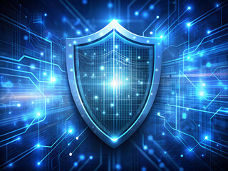 blue computer virus protection icon, holographic image, security concept