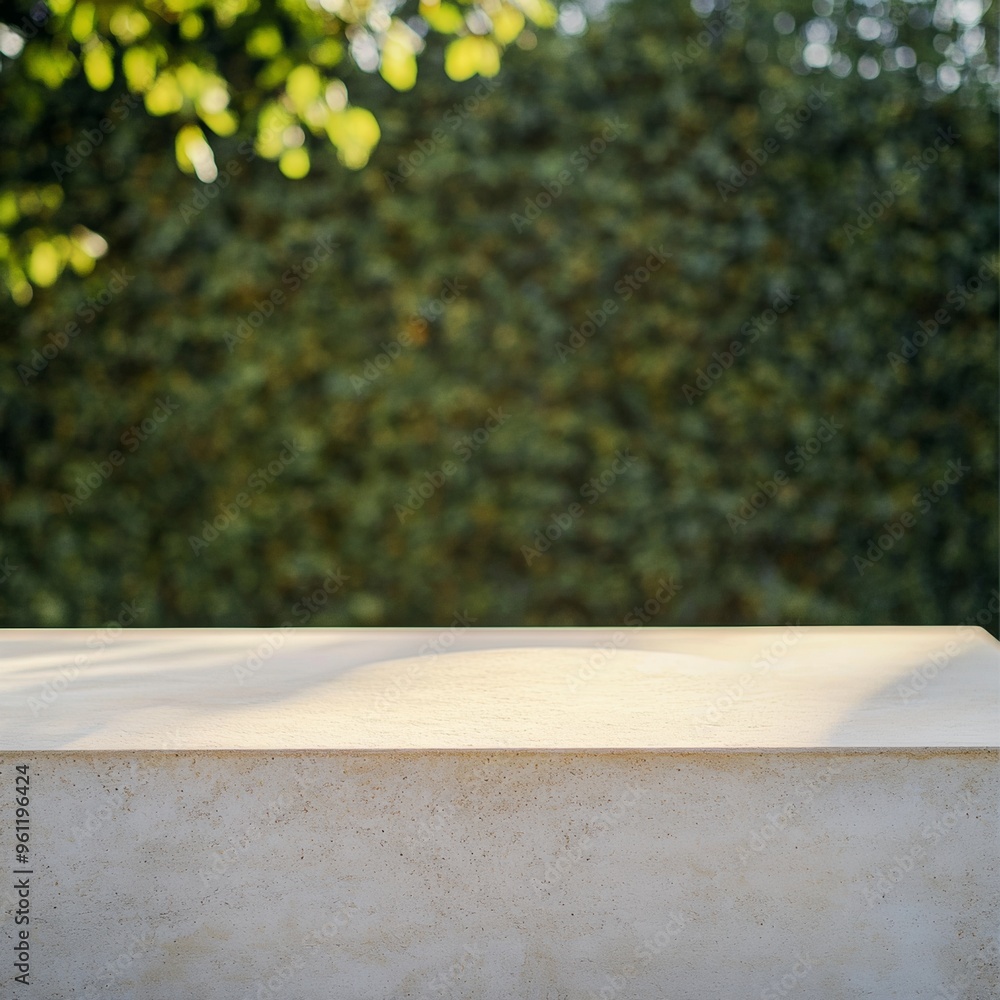 Poster minimal stone surface for product display with blurred sunlit garden background