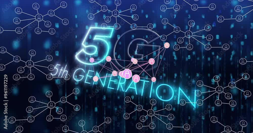 Poster 5g 5th generation network connections and data processing animation over digital background