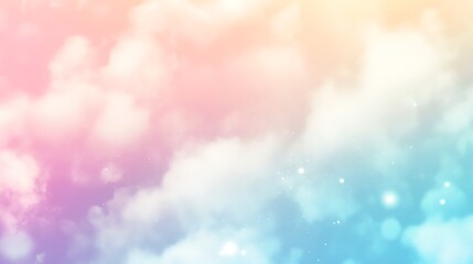 Soft, colorful pastel sky background with clouds and bokeh.