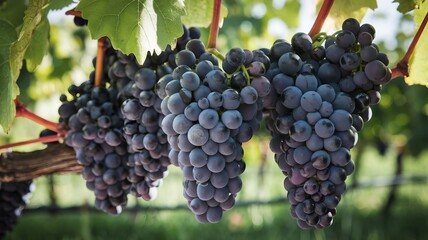 Fototapeta premium Fresh grape bunches on the vine before harvest