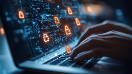 Enhancing Cybersecurity with Advanced Technology and Digital Lock Icons