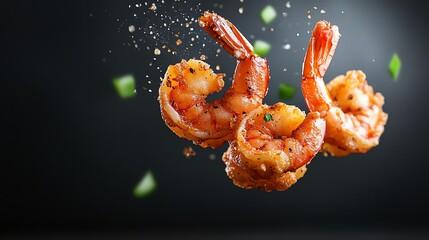 Delicious shrimp tossed in spices, creating a stunning culinary presentation with a splash of flavor and color.