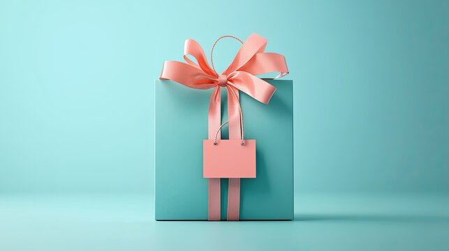 Personalized gift bag with custom name tag, festive ribbon, 3D illustration