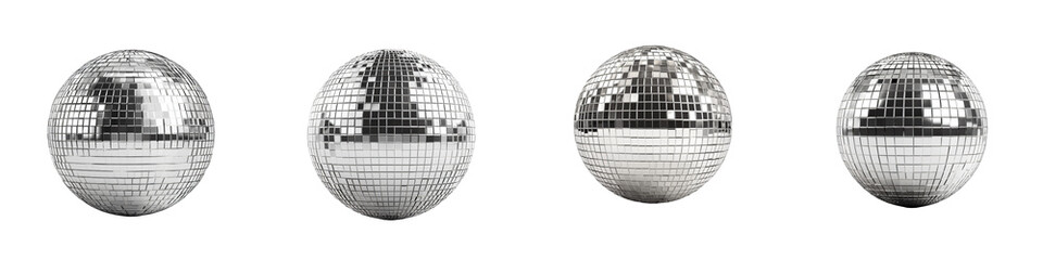 A 3D disco ball with reflective mirrors dance party celebration silver metallic isolated on white and transparent background