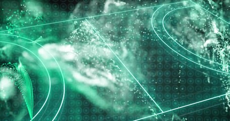 Digital particles and data processing over sports court animation - Powered by Adobe