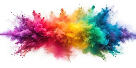 Abstract dust explosion background with vibrant colors and smoke on white backdrop