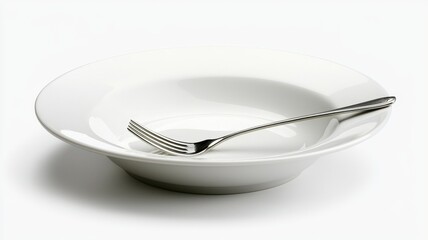 A minimalist white bowl with a sleek silver fork resting inside, ideal for food related themes or dining concepts.
