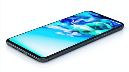 A modern smartphone showcasing a vibrant and colorful screen design, ideal for technology and lifestyle applications.
