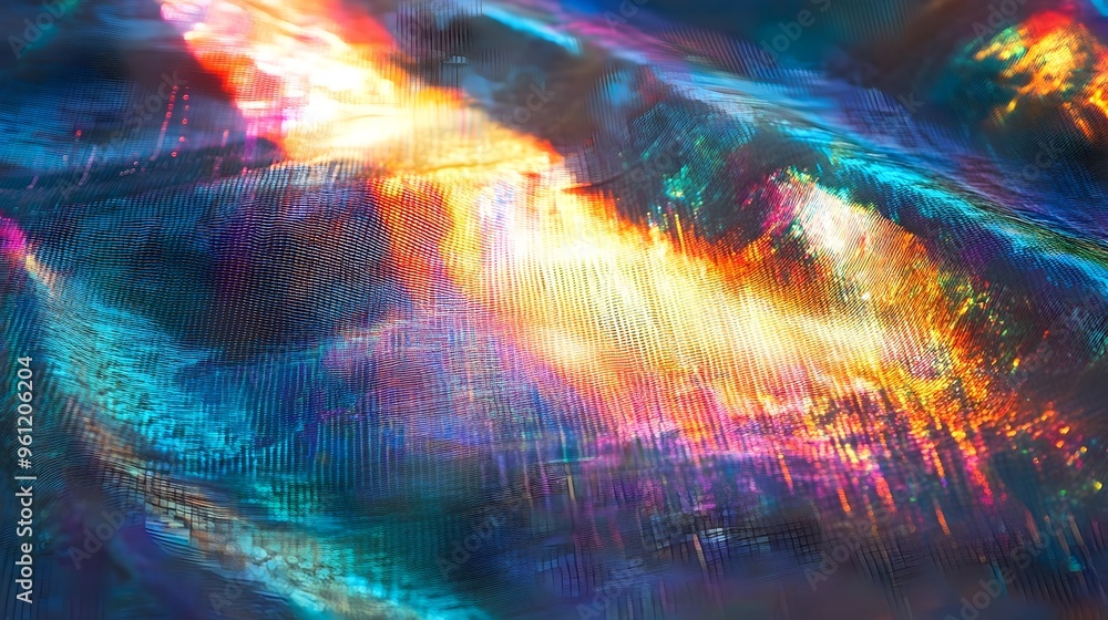 Poster mesmerizing holographic rainbow pattern created on a flat surface depicting futuristic digital techn