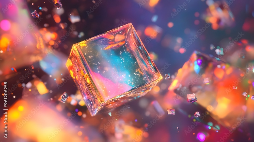 Poster mesmerizing holographic visualization of a 3d floating object in a vibrant digital space showcasing 