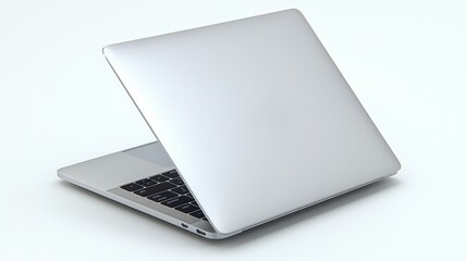Sleek silver laptop with a minimalist design, perfect for showcasing technology and modern workspace aesthetics.