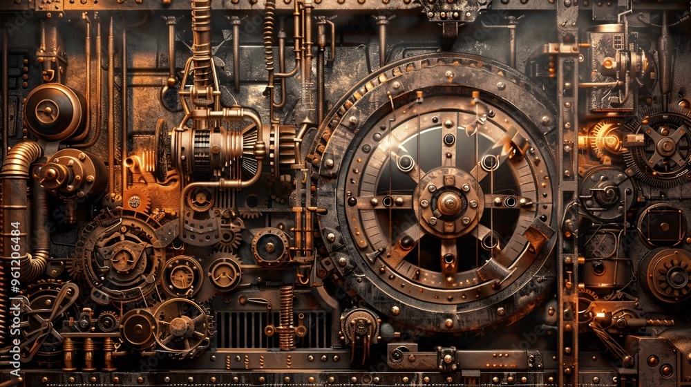 Poster steampunk machine cogs gears and metal texture background