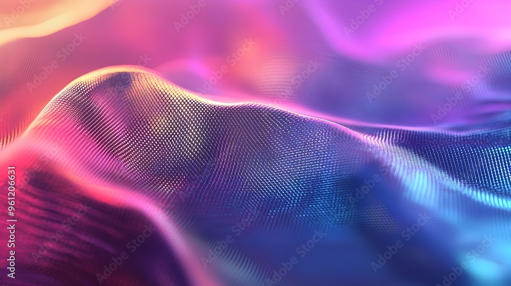 Poster a captivating digital artwork featuring a holographic texture with a gradient effect transitioning s