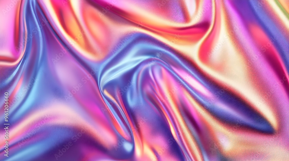 Poster A digital artwork showcasing a captivating holographic texture with a smooth gradient effect transitioning seamlessly between a vibrant color palette to create a futuristic atmospheric