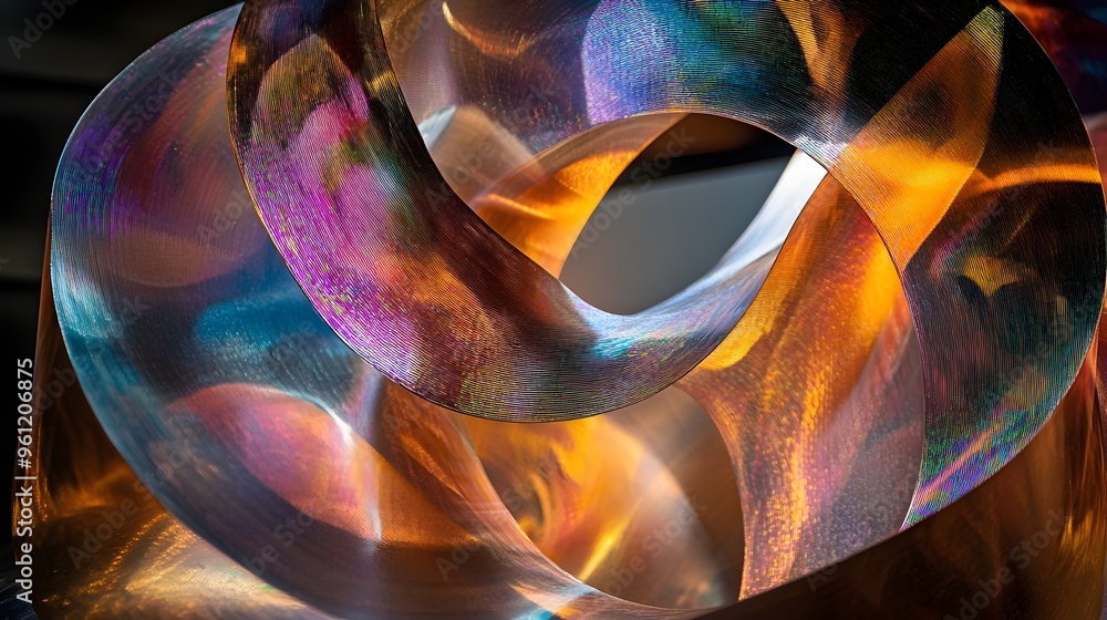 Poster mesmerizing digital art piece showcasing a holographic display of swirling iridescent patterns that 