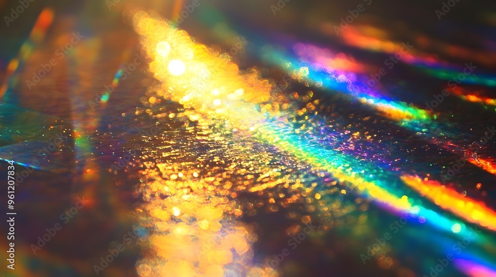 Poster holographic surface reflecting mesmerizing rainbow like patterns under direct light an abstract futu