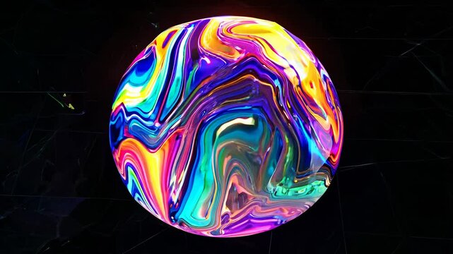Realistic 3D animation of the abstract morphing liquid iridescent rainbow sphere with a complex geometric rendered in UHD