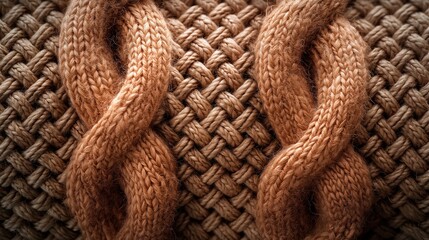 Close-up of orange braided yarn intertwined with a textured background of woven material.