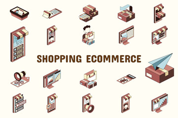 Shopping Ecommerce Lineal Color Vector Illustration Icon Sticker Set Design Materials