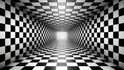 Abstract geometric background with black and white squares viewed from below