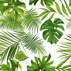 Lush green tropical leaves create a vibrant and fresh design, perfect for backgrounds in nature-themed projects.