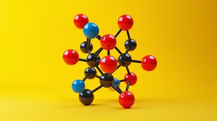 Colorful Molecular Model on Yellow Background