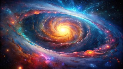Abstract interpretation of cosmic galaxy with swirling colors and cosmic dust